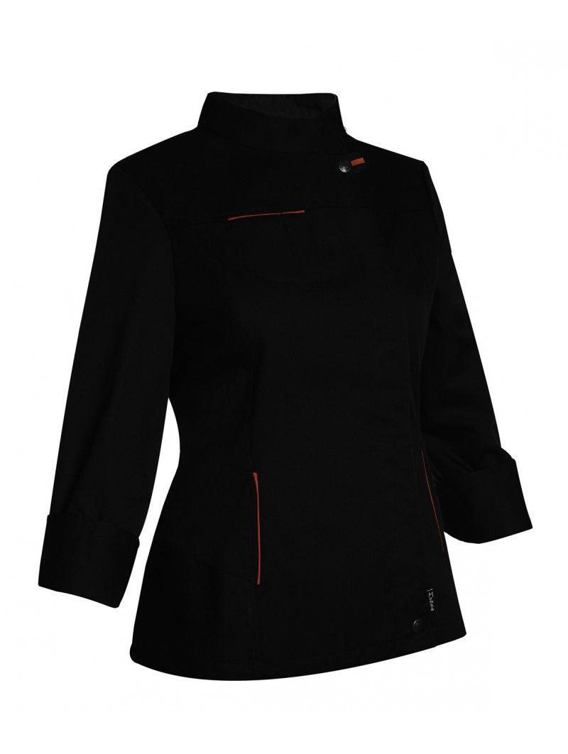 CHAQUETILLA COCINA SEÑORA DE MANGA LARGA CON CIERRE CON CORCHETES Y RIBETES A CONTRASTE SLIM FIT