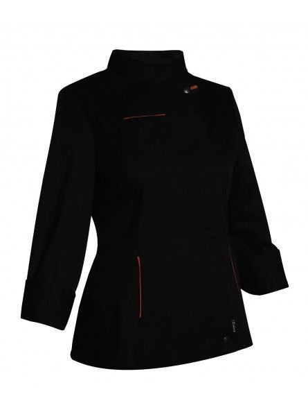 CHAQUETILLA COCINA SEÑORA DE MANGA LARGA CON CIERRE CON CORCHETES Y RIBETES A CONTRASTE SLIM FIT