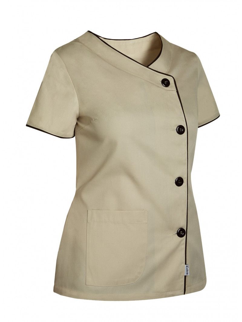 CHAQUETA COCINA SEÑORA DE MANGA CORTA CON BOTONES Y RIBETES A CONTRASTE SLIM FIT