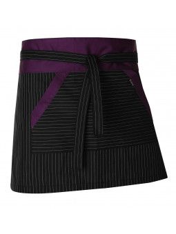 DELANTAL CORTO DE RAYAS CON CONTRASTES, BOLSO GRANDE CENTRAL
